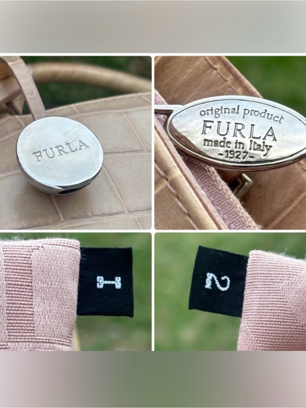 Furla Croc-Embossed Tan Leather Tote with Logo Charm - Picture 10 of 13